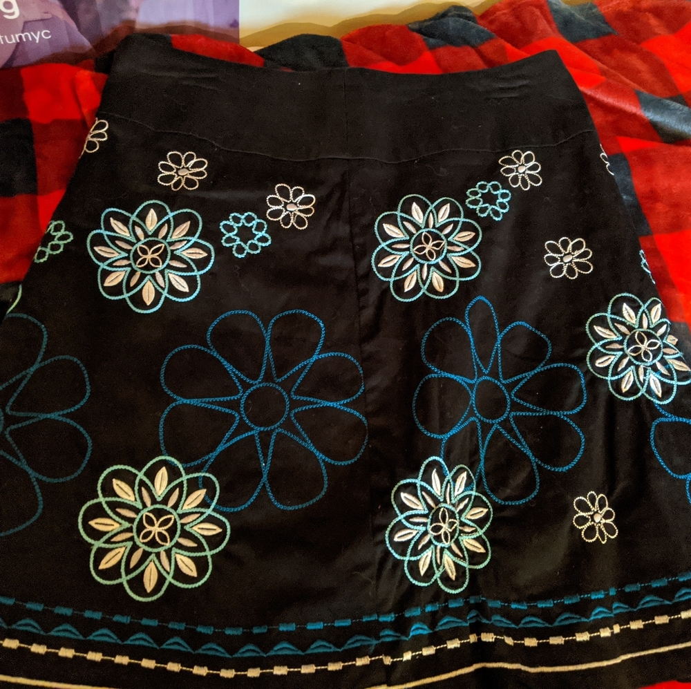 Blue Flower Black Skirt